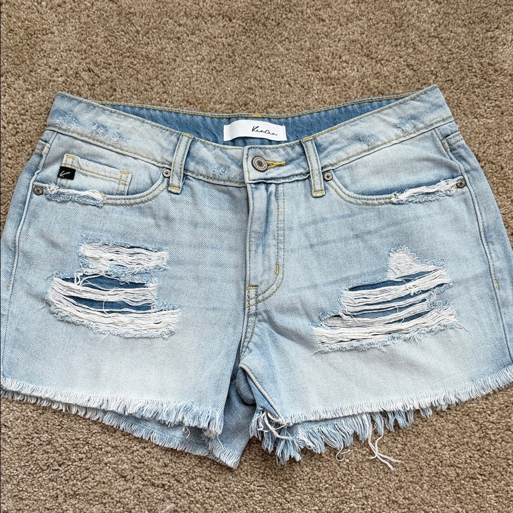 KanCan Light Blue Distressed Frayed Hem Jean Shorts